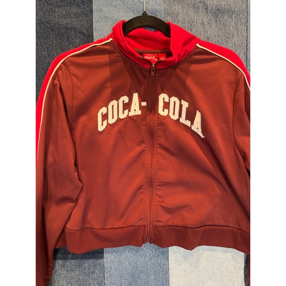 Coca Cola Jackets & Blazers - Coca-Cola Womens Cropped Track Jacket Burgundy‎ Red Full Zip Logo Large